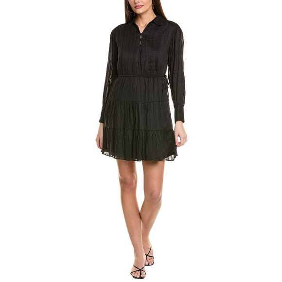 1.State Womens  Tiered Silk-Blend Mini Dress, Black - Picture 1 of 3